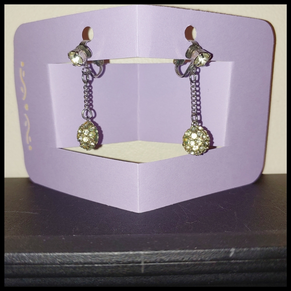 Vintage Rhinestone Dangling Ball Clip Earrings